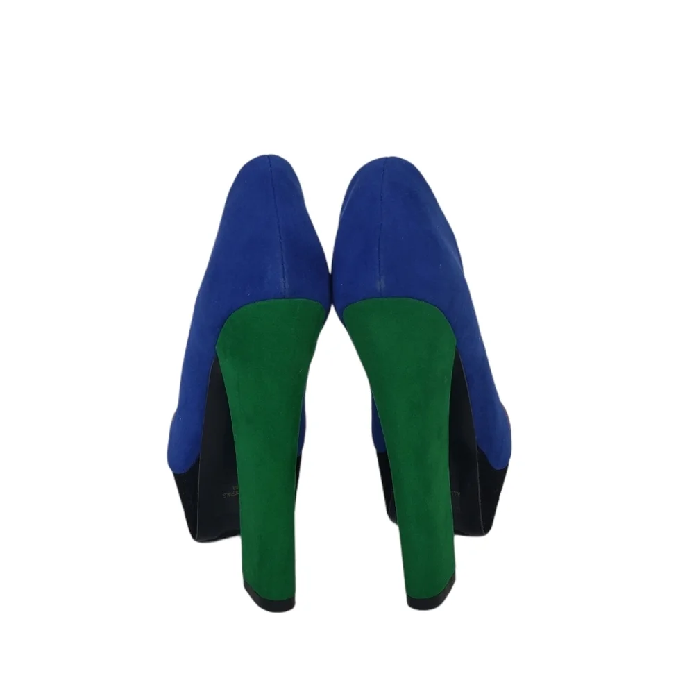 Faux Suede Colorblock Platform Heels Size 8.5 Round Toe Chunky Cosplay Costume